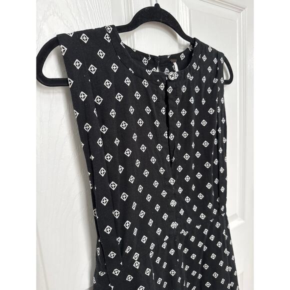 Free People Romper Ashley Black White Diamond Boxy Linen Blend XS - Picture 5 of 10